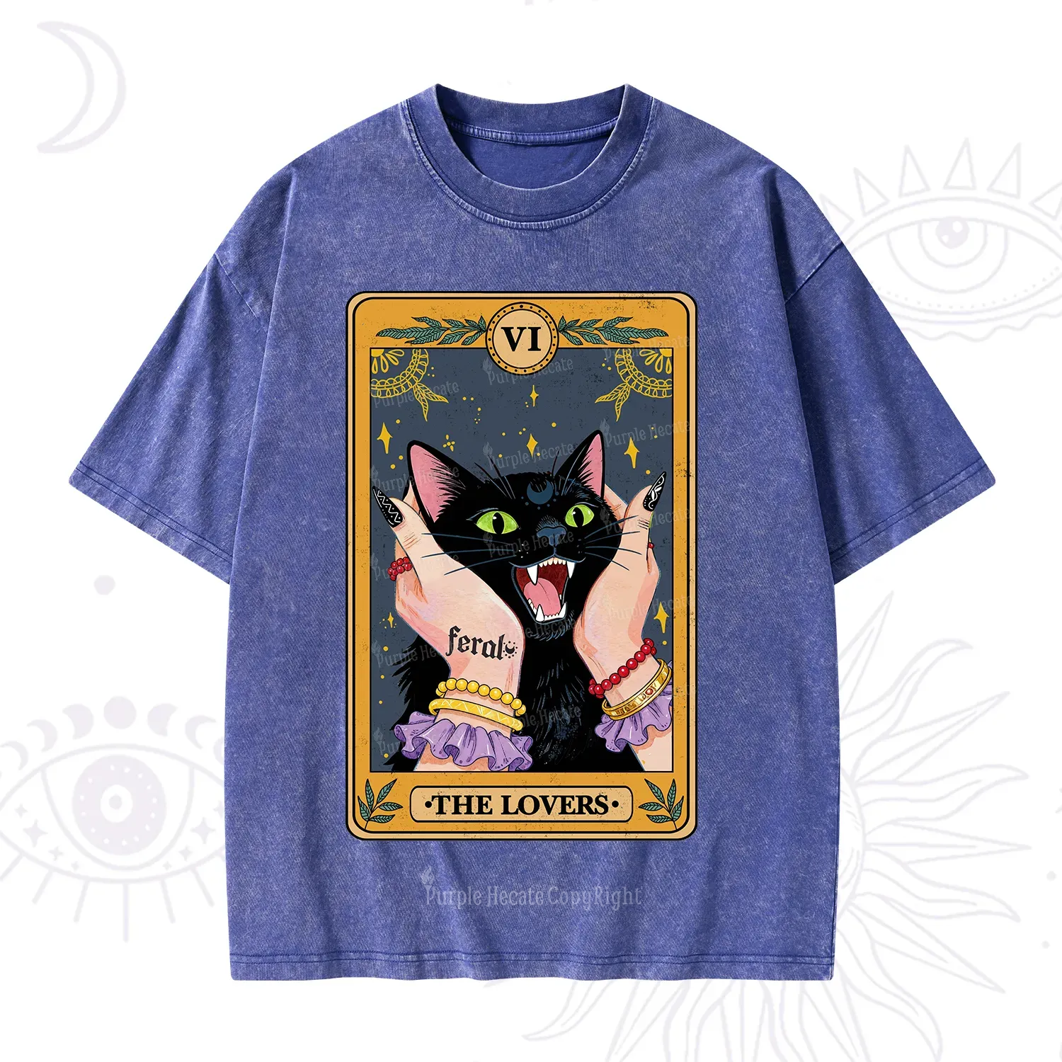 Purplehecate The Lovers Tarot Feral Cat Washed T-Shirt