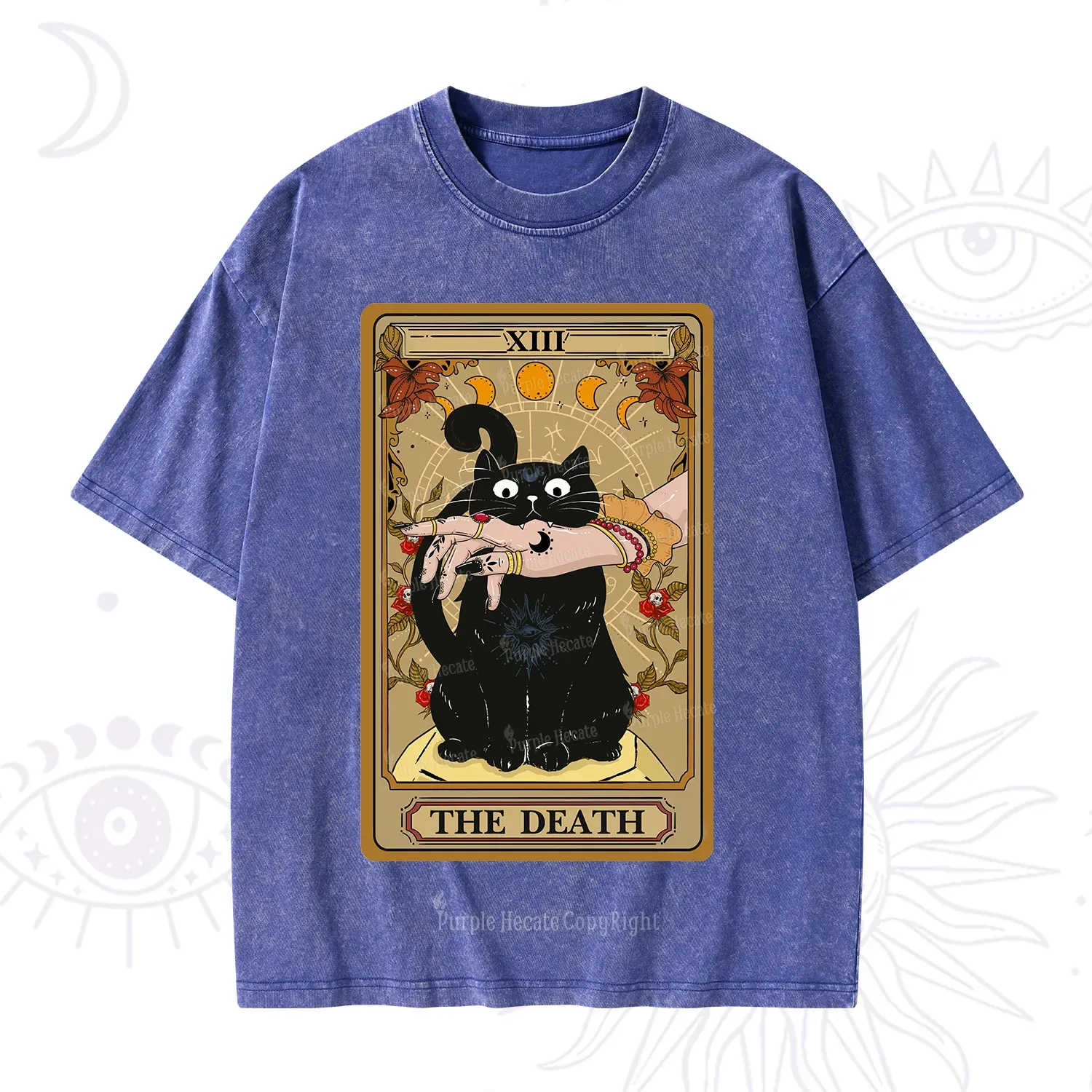 Purplehecate The Death Tarot Black Cat Washed T-Shirt
