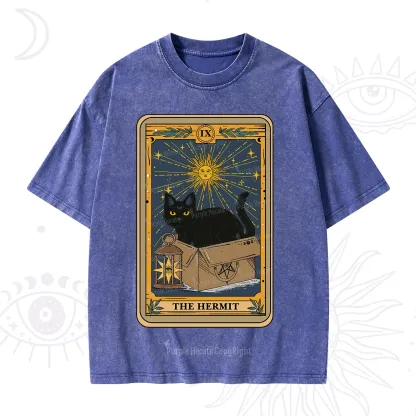 Purplehecate The Hermit Card Cat Lover Washed T-Shirt