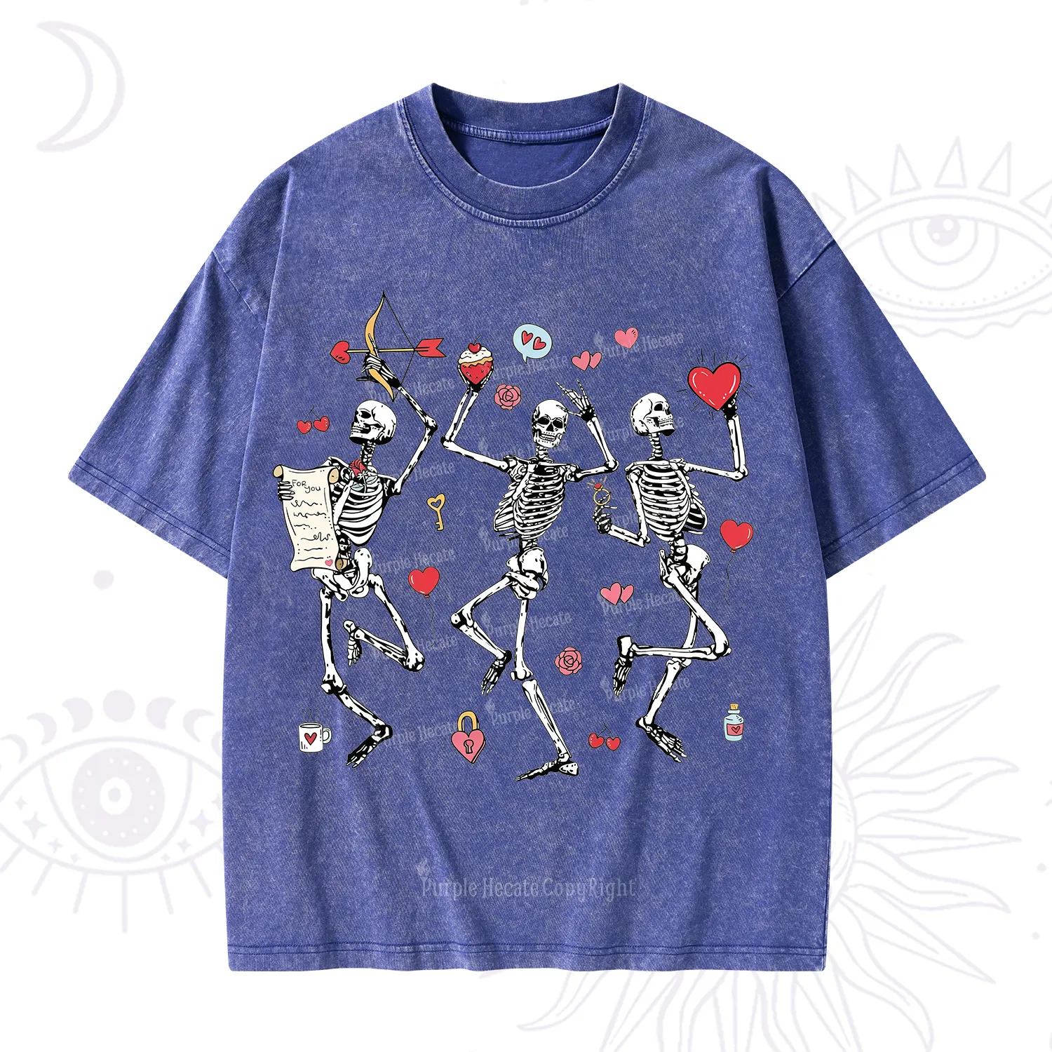 Purplehecate Skeleton Dancing Valentine Washed T-Shirt