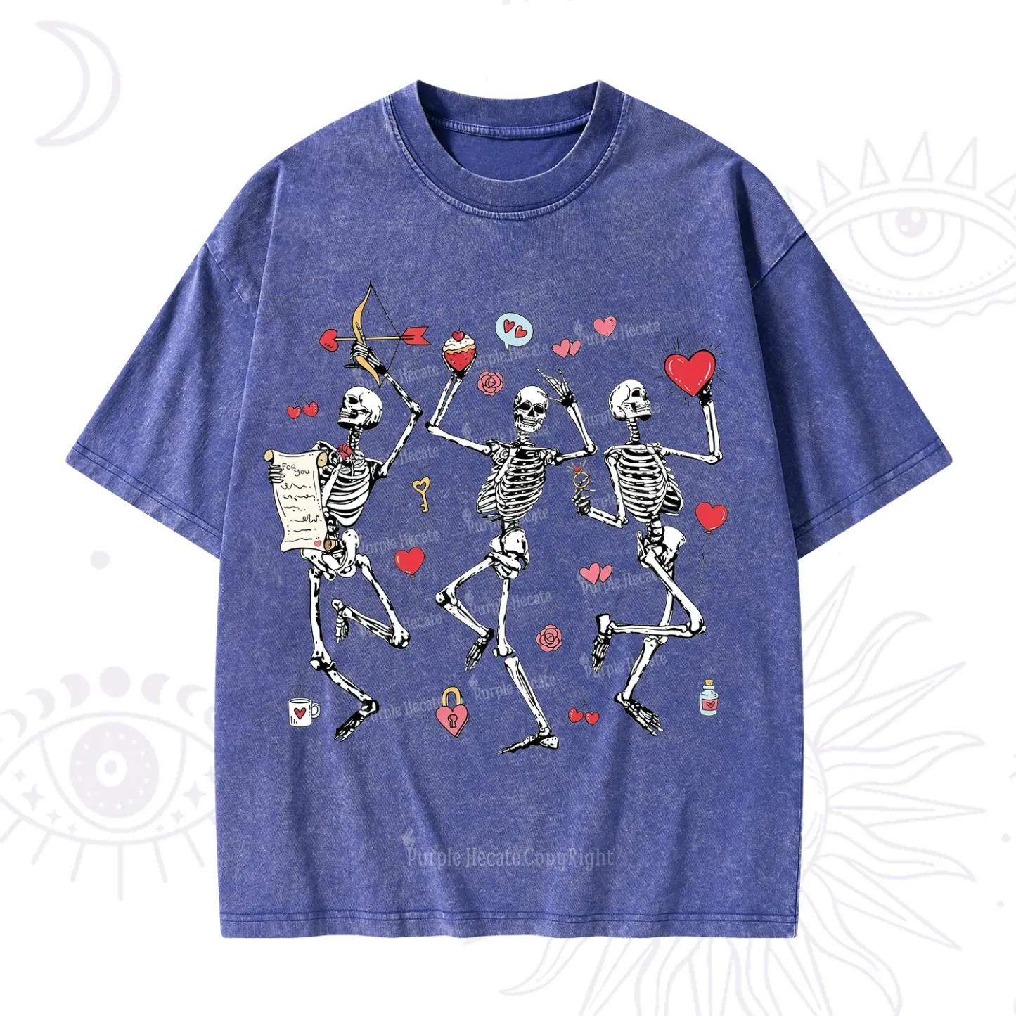 Purplehecate Skeleton Dancing Valentine Washed T-Shirt