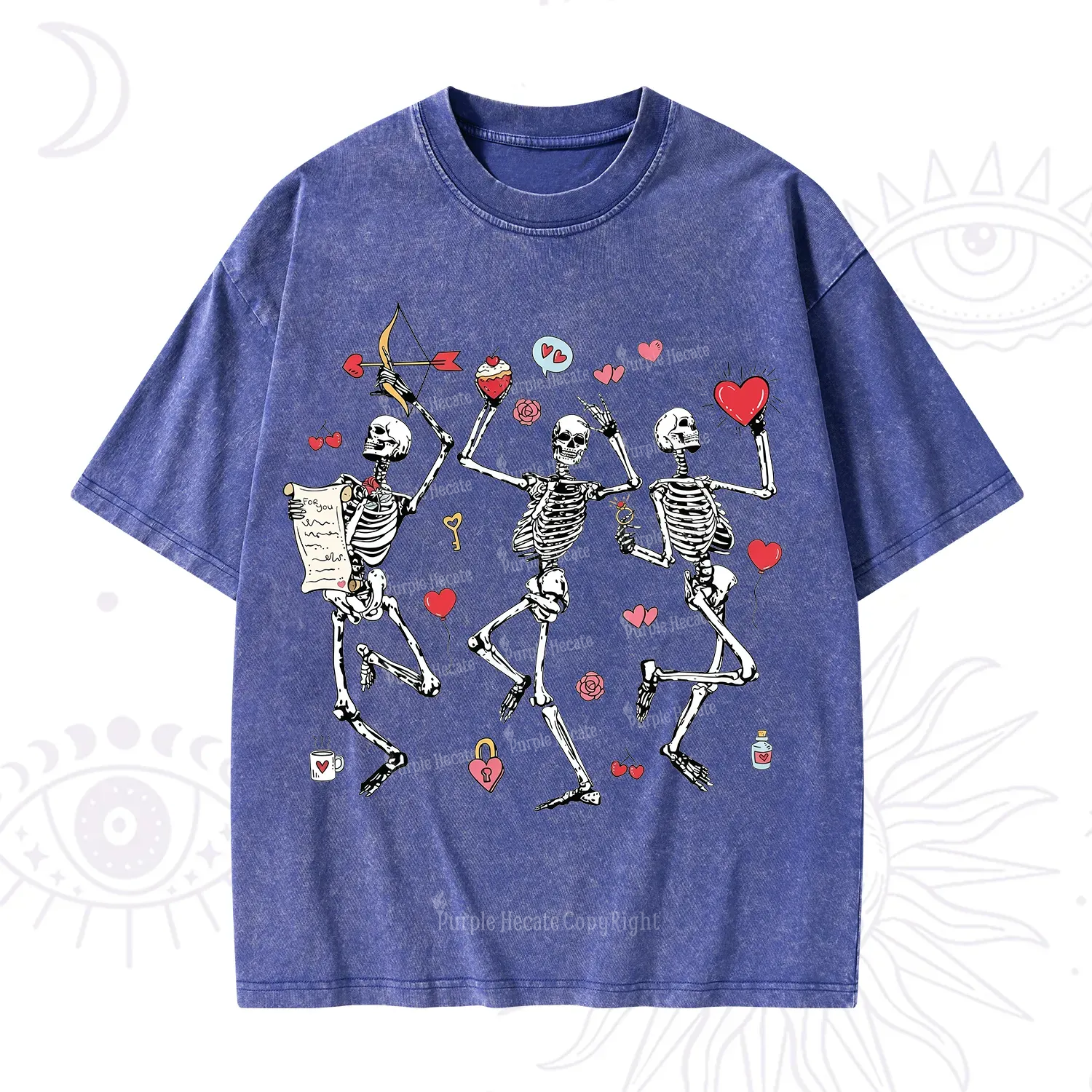 Purplehecate Skeleton Dancing Valentine Washed T-Shirt