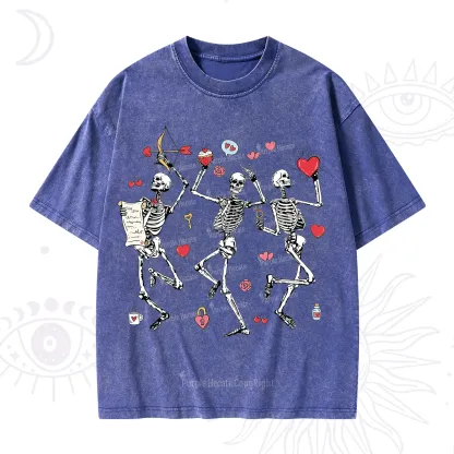 Purplehecate Skeleton Dancing Valentine Washed T-Shirt