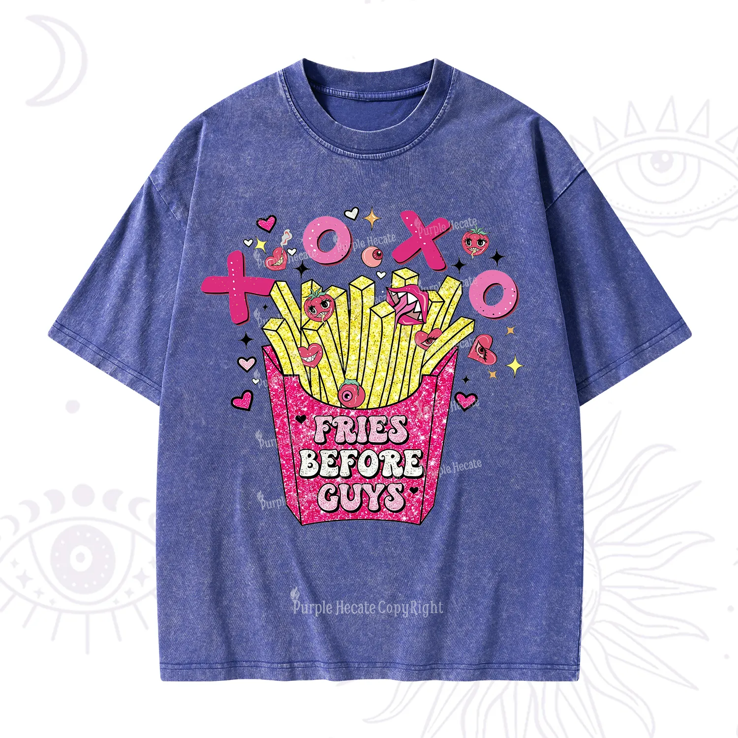 Purplehecate Fries Before Guys Valentine Washed T-Shirt
