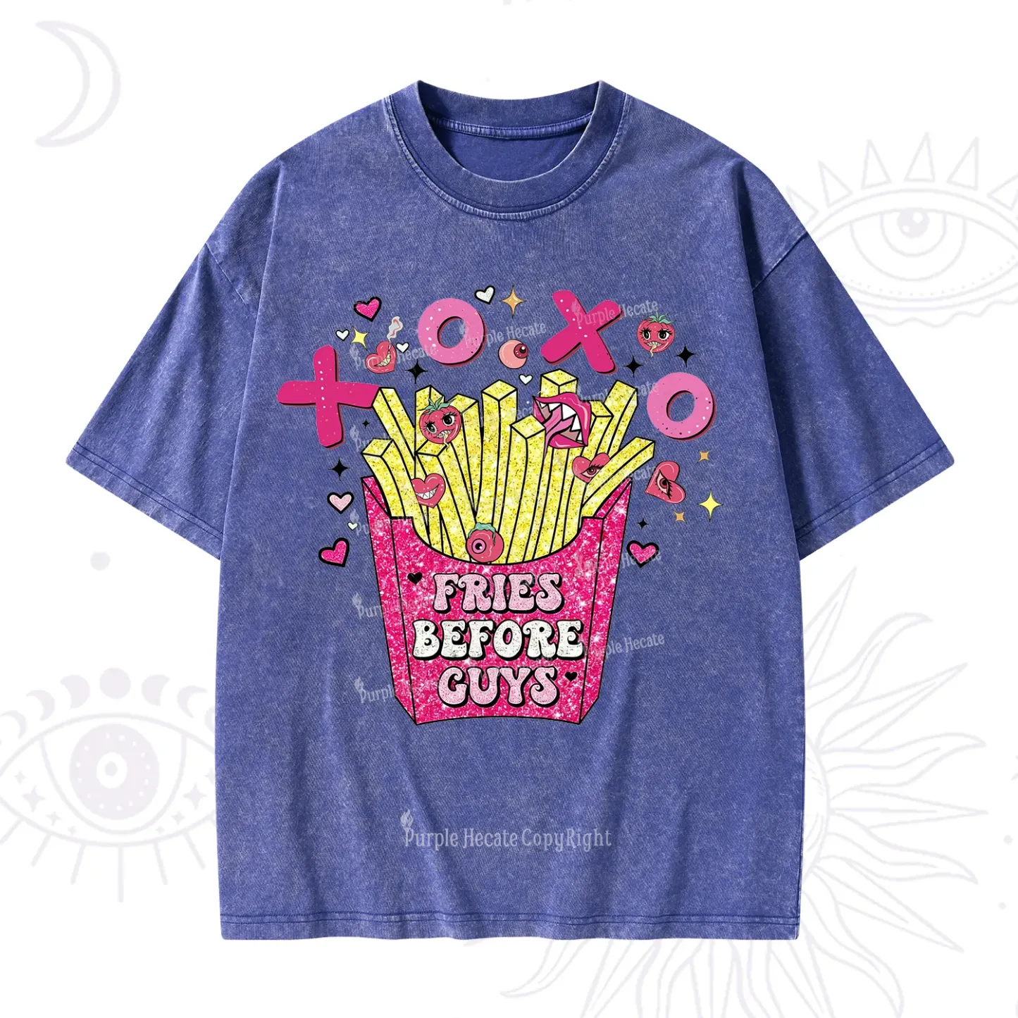 Purplehecate Fries Before Guys Valentine Washed T-Shirt
