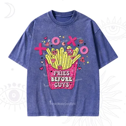 Purplehecate Fries Before Guys Valentine Washed T-Shirt
