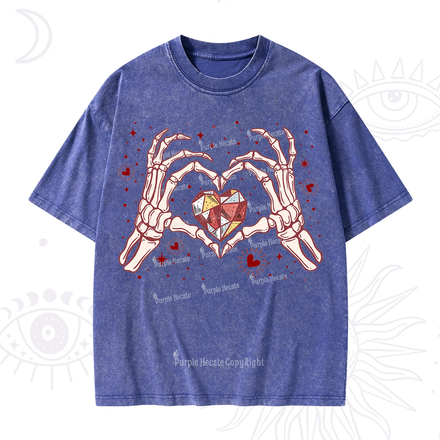Purplehecate Skeleton Love Hands Valentine Washed T-Shirt