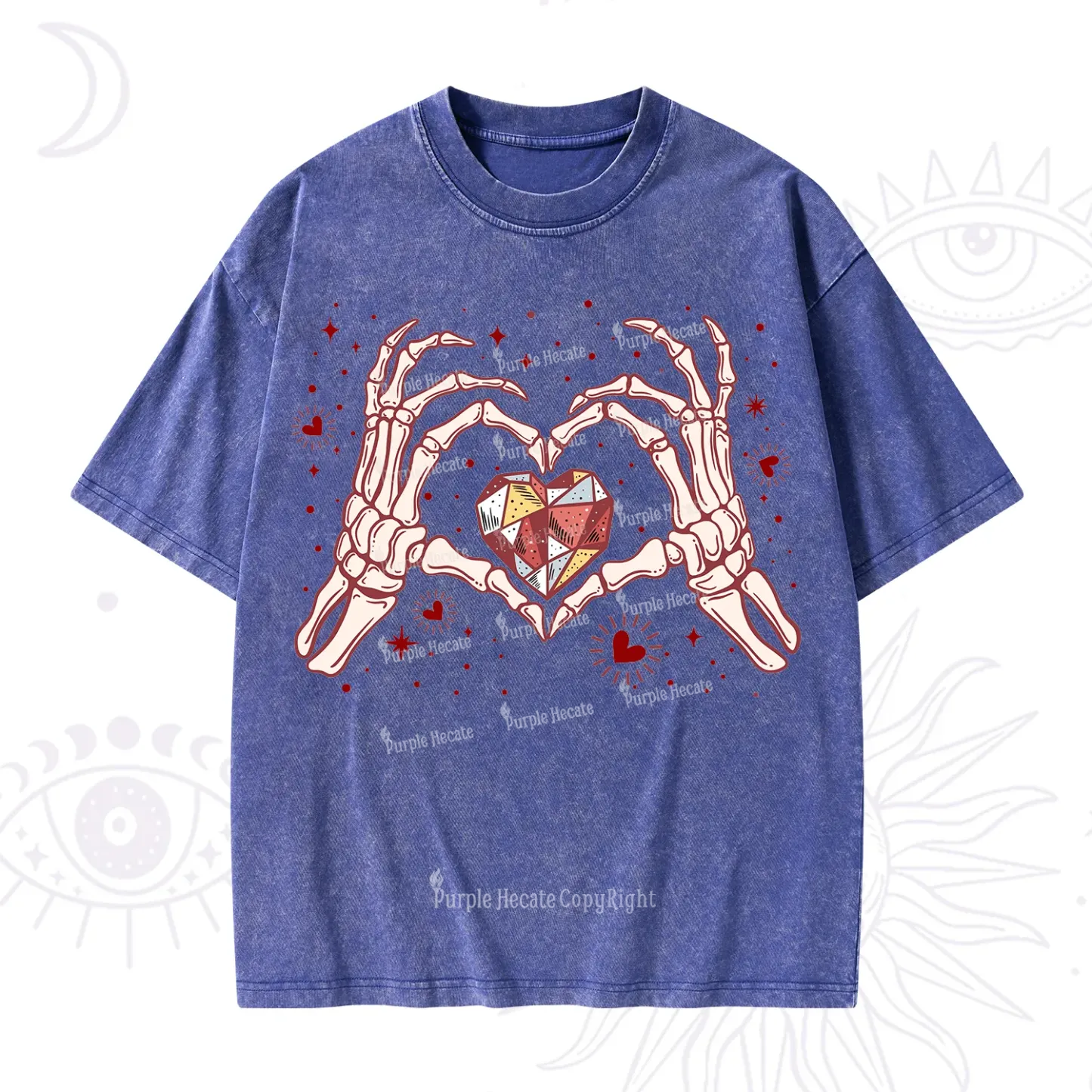 Purplehecate Skeleton Love Hands Valentine Washed T-Shirt