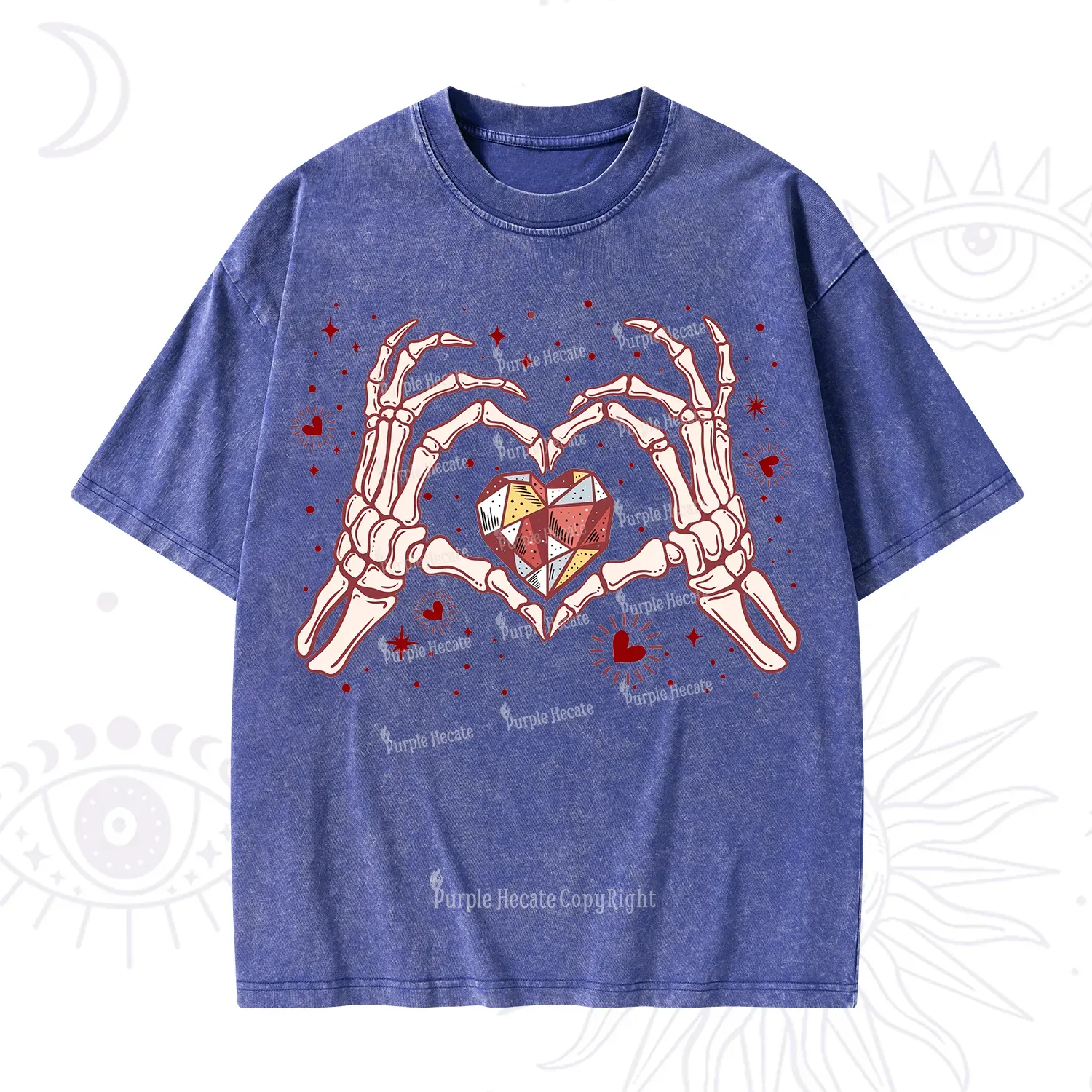 Purplehecate Skeleton Love Hands Valentine Washed T-Shirt