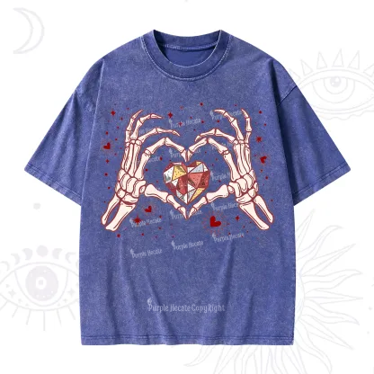 Purplehecate Skeleton Love Hands Valentine Washed T-Shirt