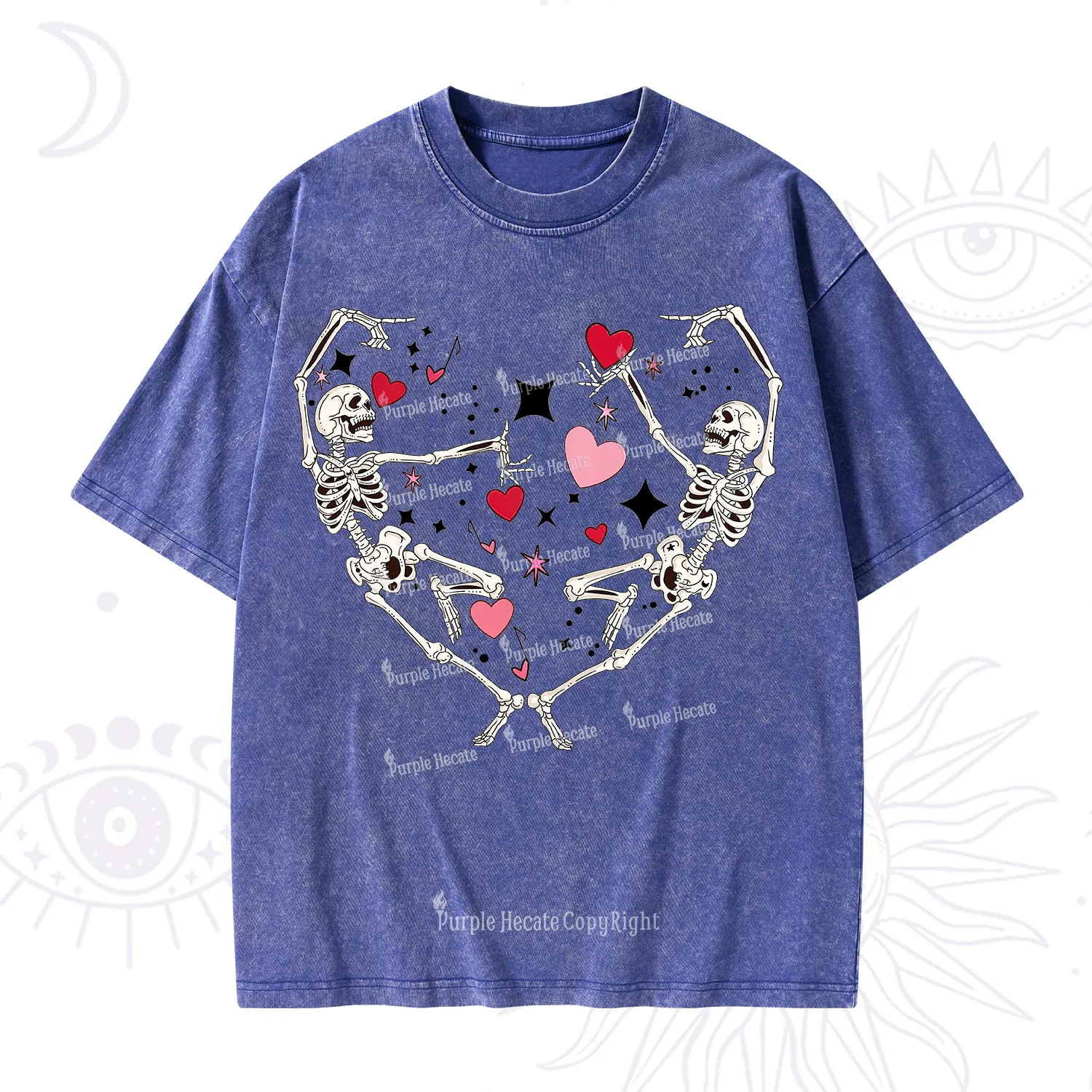 Purplehecate Skeleton Heart Lovers Valentine Washed T-Shirt