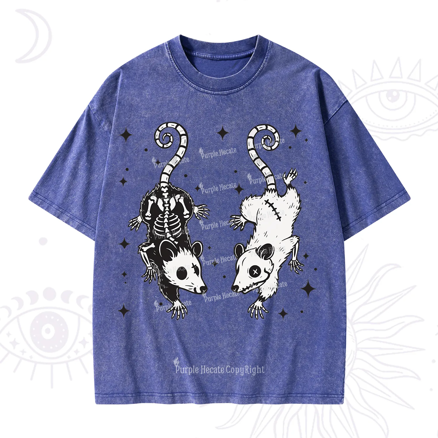 Purplehecate Moonlit Skeleton Rats Washed T-Shirt