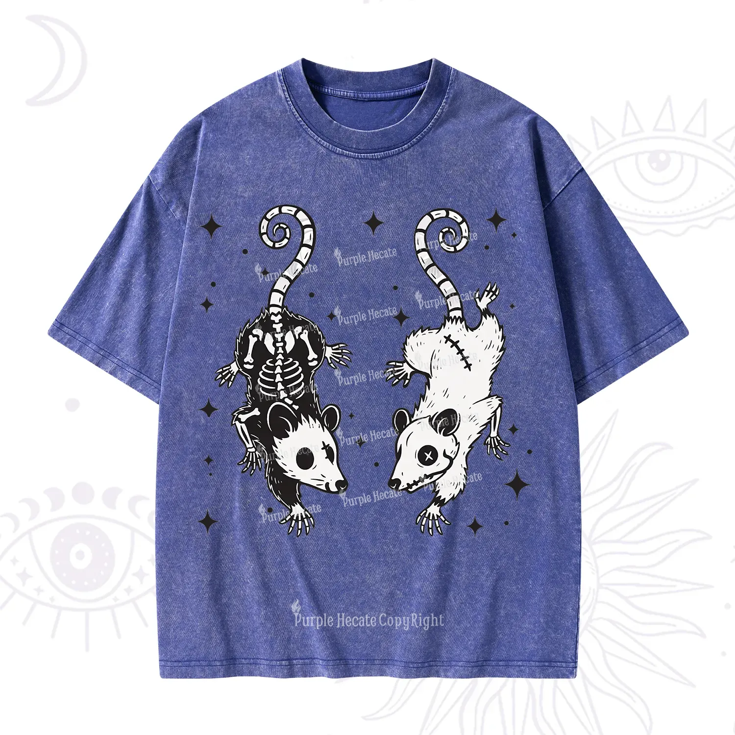Purplehecate Moonlit Skeleton Rats Washed T-Shirt