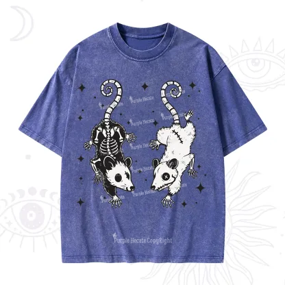 Purplehecate Moonlit Skeleton Rats Washed T-Shirt