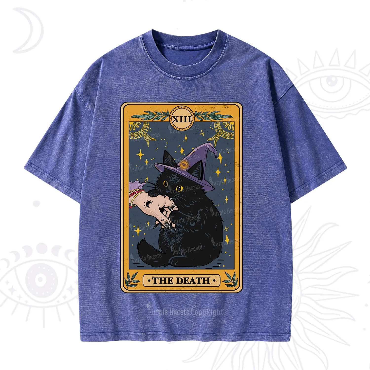 Purplehecate The Black Cat Death Tarot Washed T-Shirt