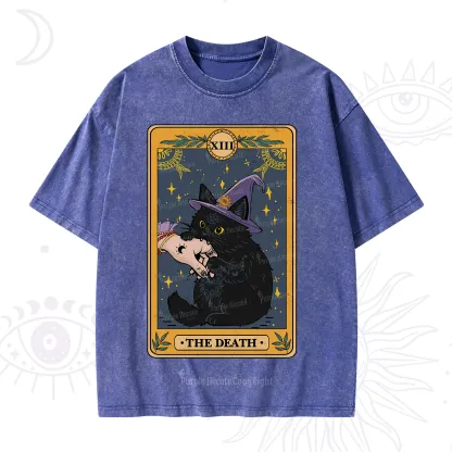 Purplehecate The Black Cat Death Tarot Washed T-Shirt
