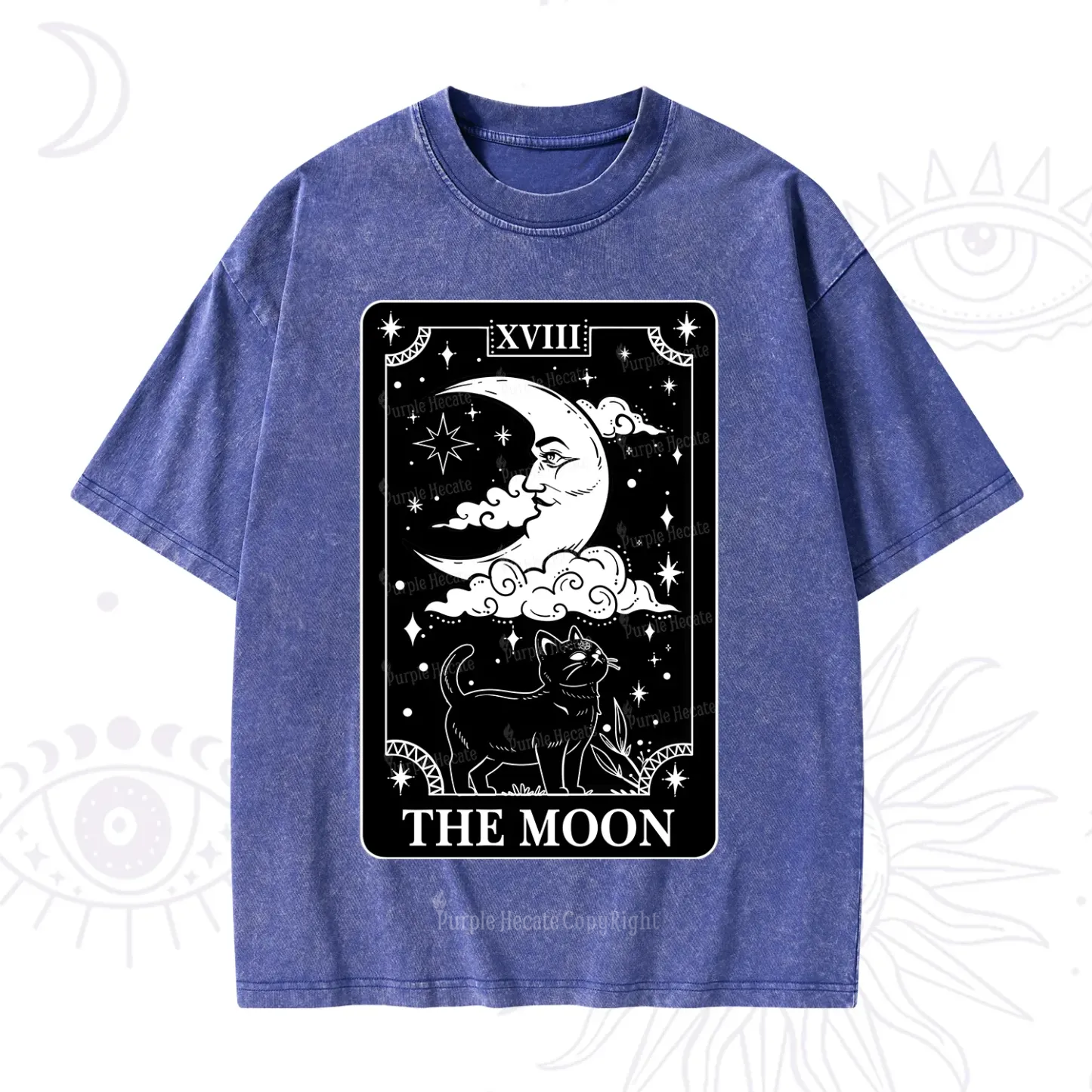 Purplehecate The Moon Tarot Card Cat Washed T-Shirt