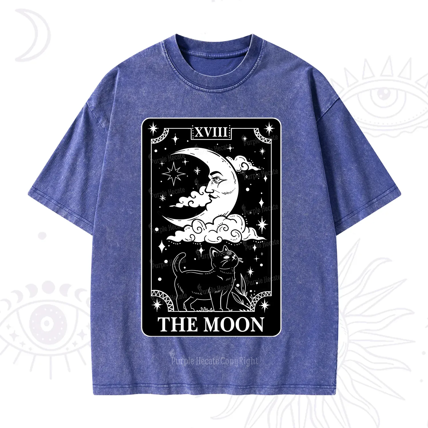 Purplehecate The Moon Tarot Card Cat Washed T-Shirt