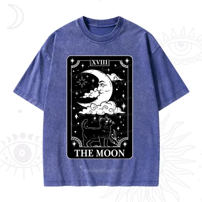 Purplehecate The Moon Tarot Card Cat Washed T-Shirt