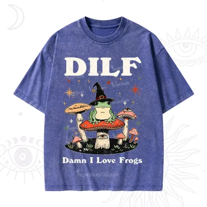 Purplehecate Dilf Damn I Love Frogs Washed T-Shirt
