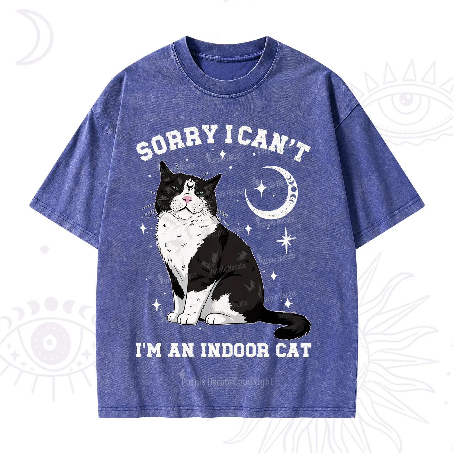 Purplehecate Sorry I Can't Go I'm an Indoor Cat Washed T-Shirt