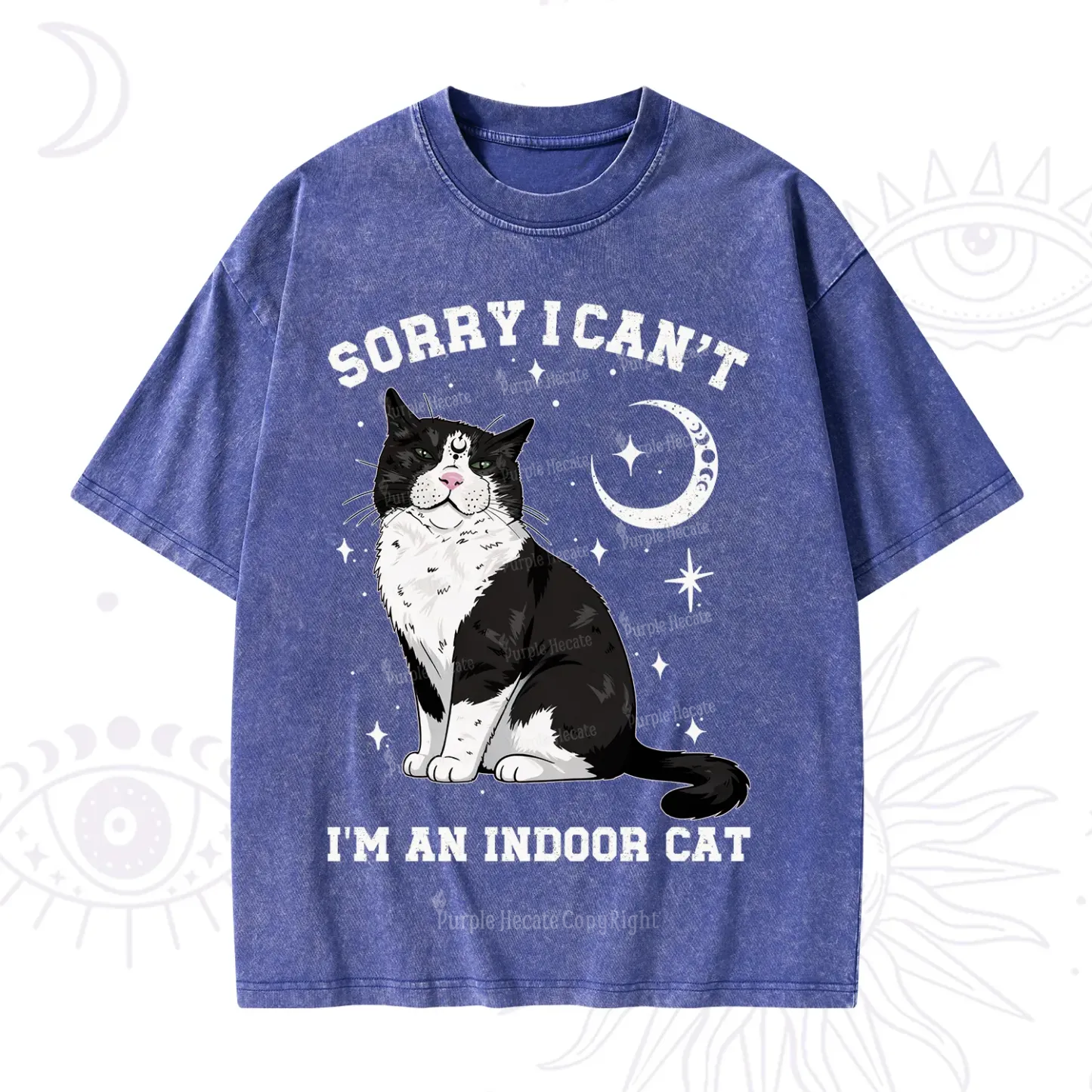 Purplehecate Sorry I Can't Go I'm an Indoor Cat Washed T-Shirt
