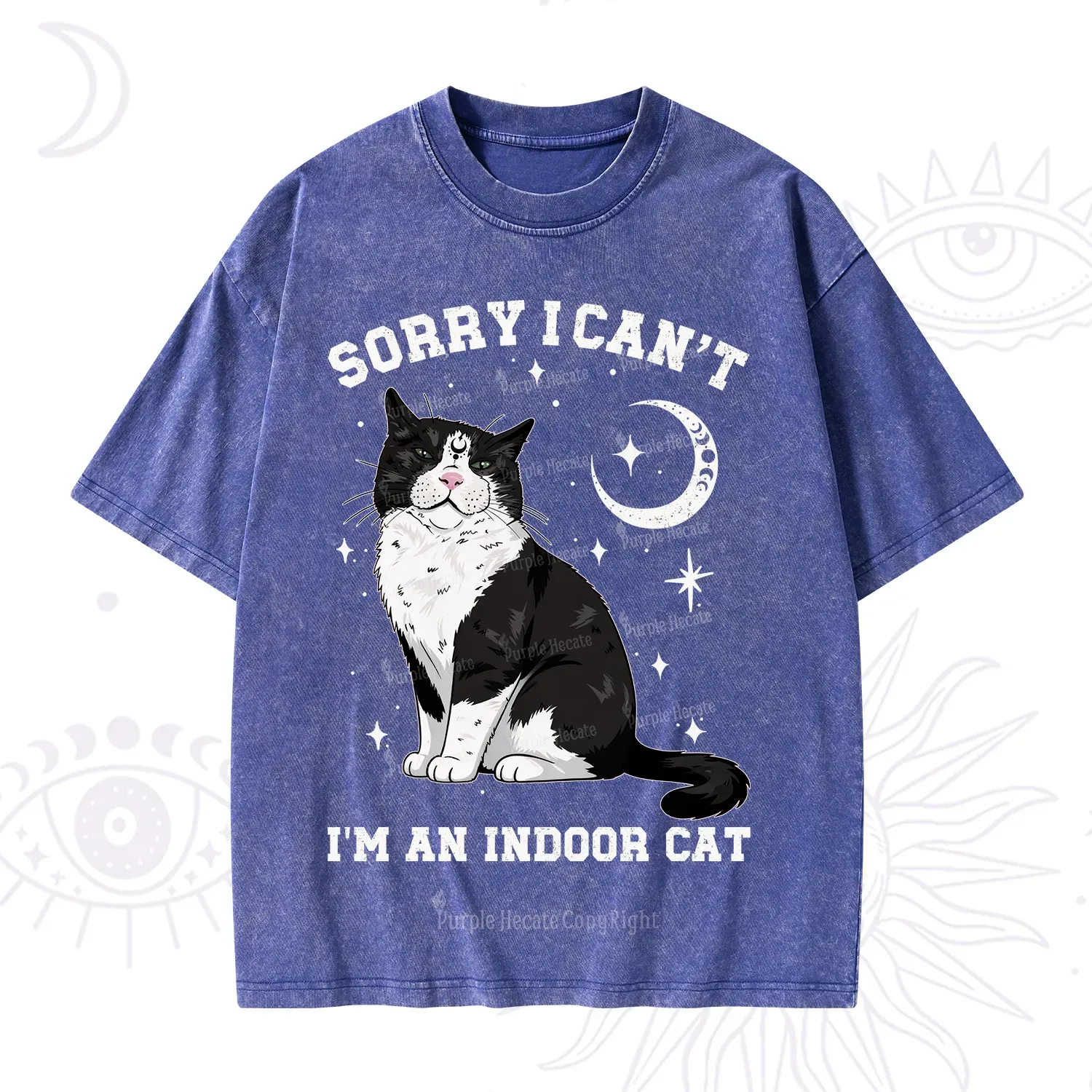 Purplehecate Sorry I Can't Go I'm an Indoor Cat Washed T-Shirt