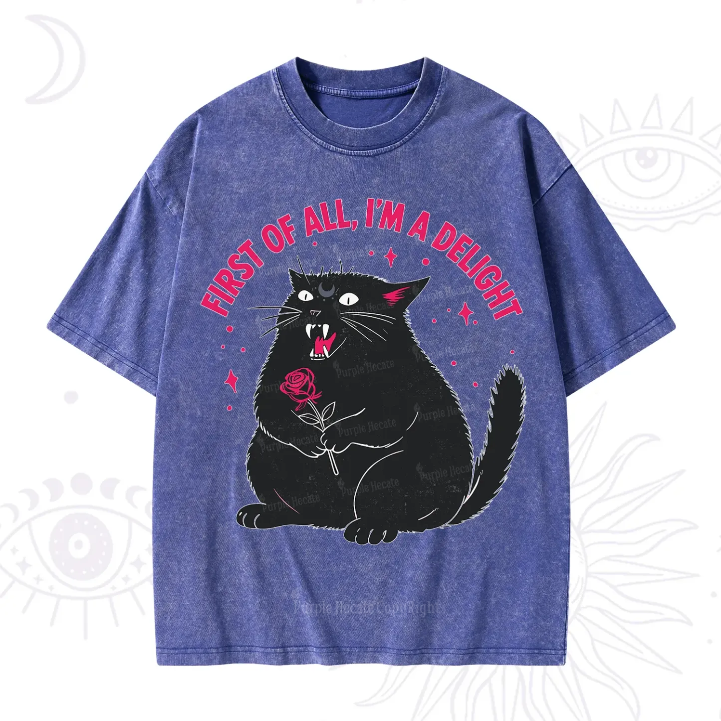 Purplehecate First Of All I'm A Delight Cat Washed T-Shirt