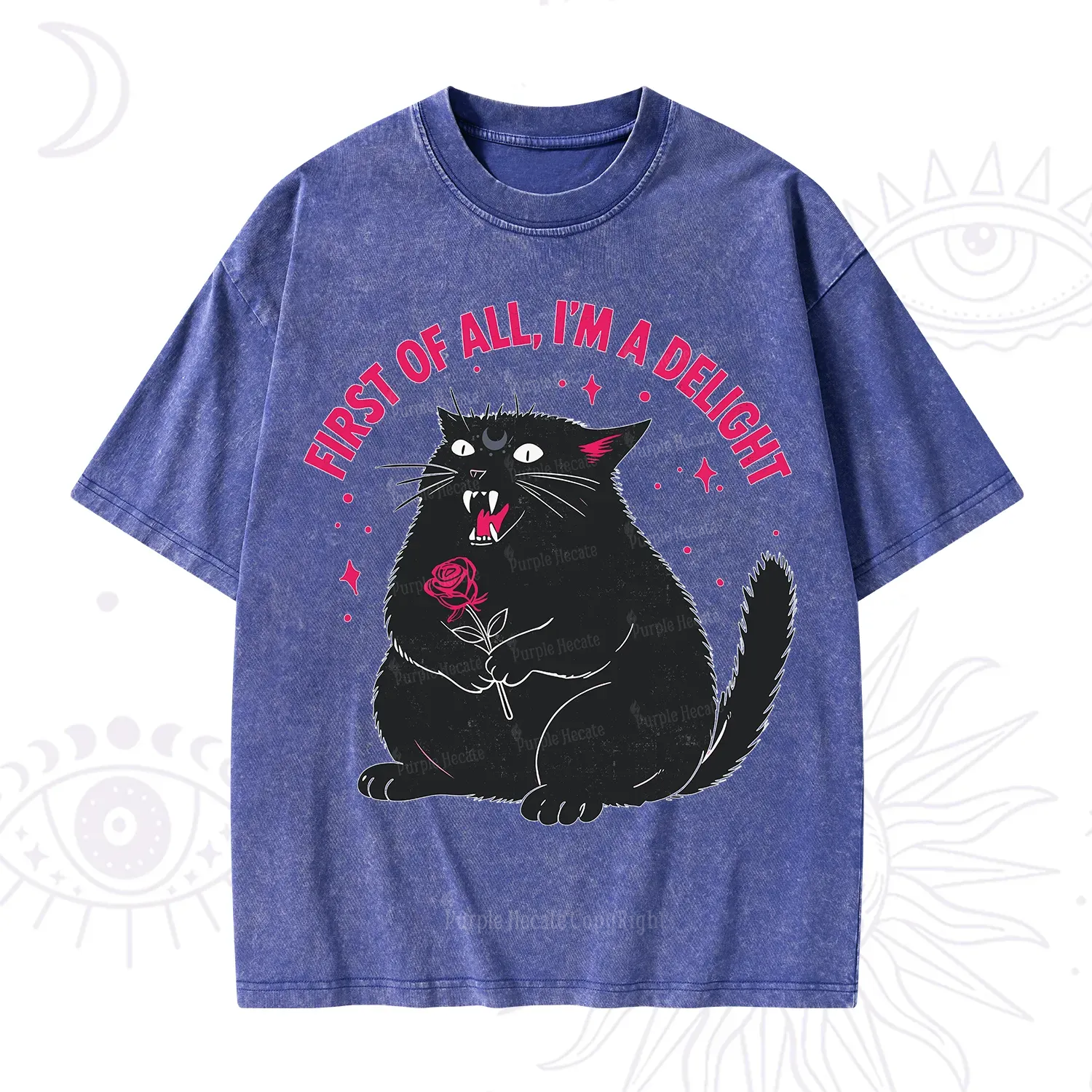 Purplehecate First Of All I'm A Delight Cat Washed T-Shirt