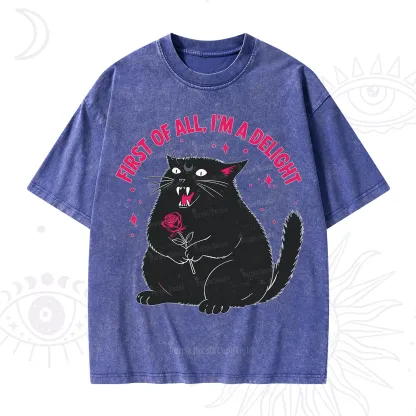 Purplehecate First Of All I'm A Delight Cat Washed T-Shirt