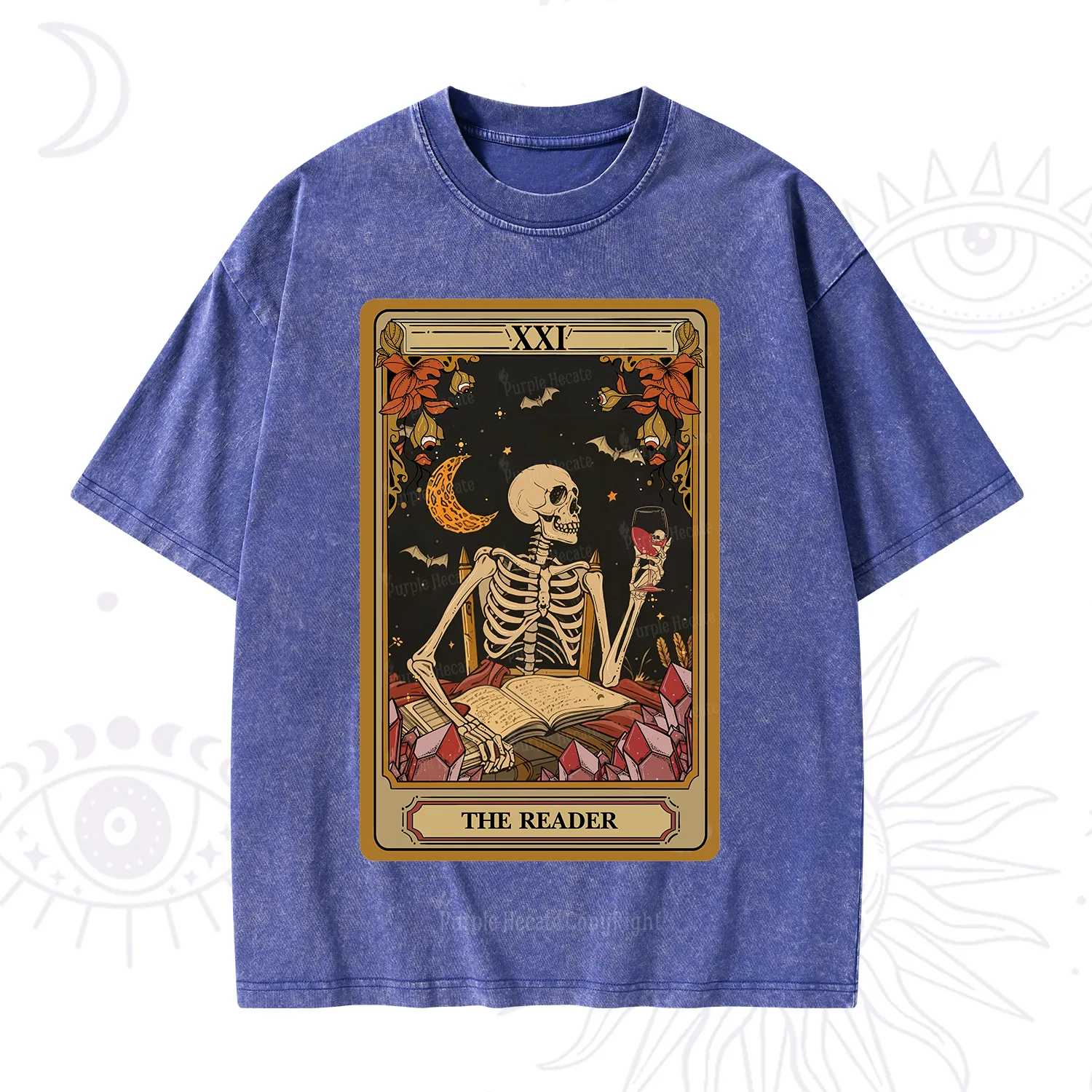 Purplehecate The Reader Tarot Skeleton Washed T-Shirt