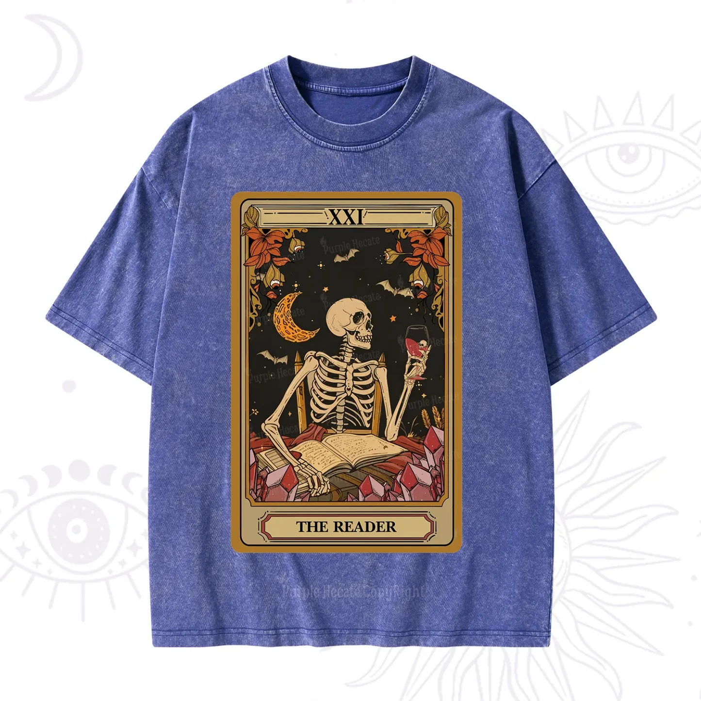 Purplehecate The Reader Tarot Skeleton Washed T-Shirt