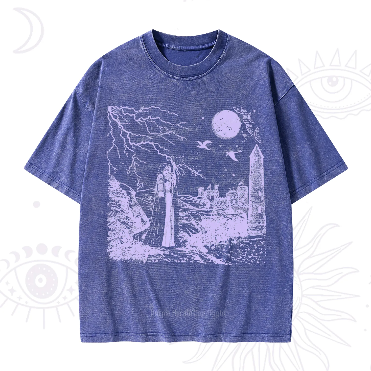 Purplehecate Black Moon Witch Spell Casting Washed T-Shirt