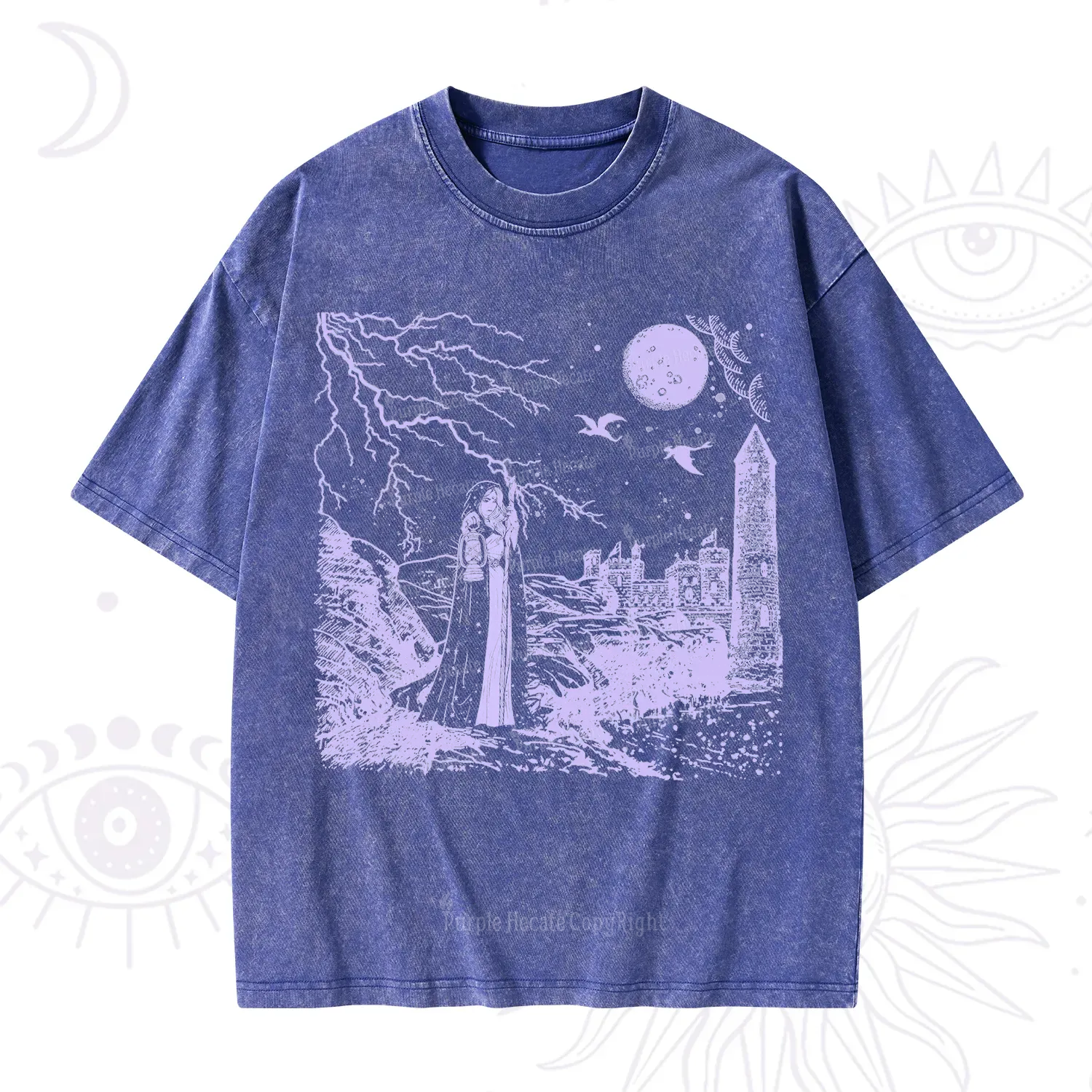 Purplehecate Black Moon Witch Spell Casting Washed T-Shirt