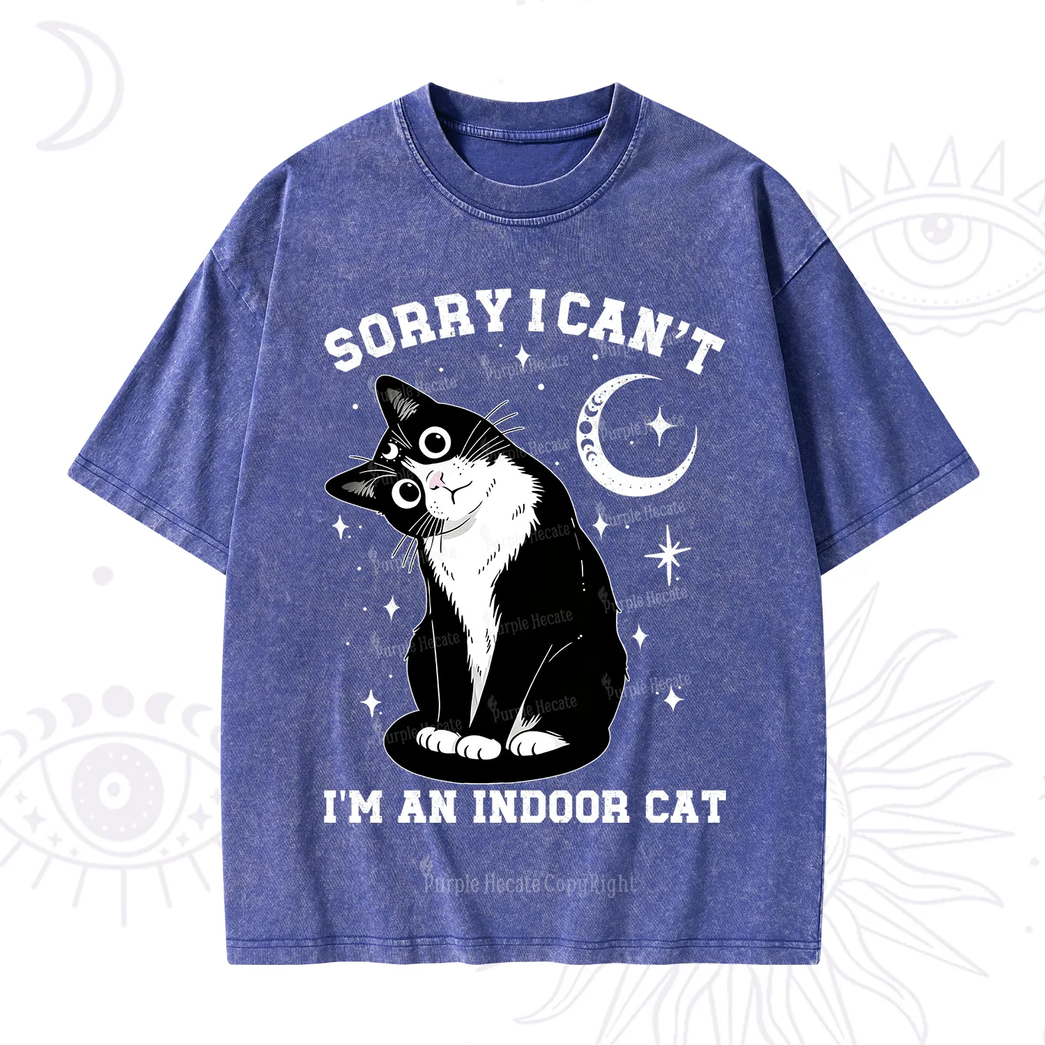 Purplehecate Sorry I Can't Go I'm an Indoor Cat Washed T-Shirt