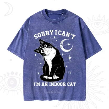 Purplehecate Sorry I Can't Go I'm an Indoor Cat Washed T-Shirt