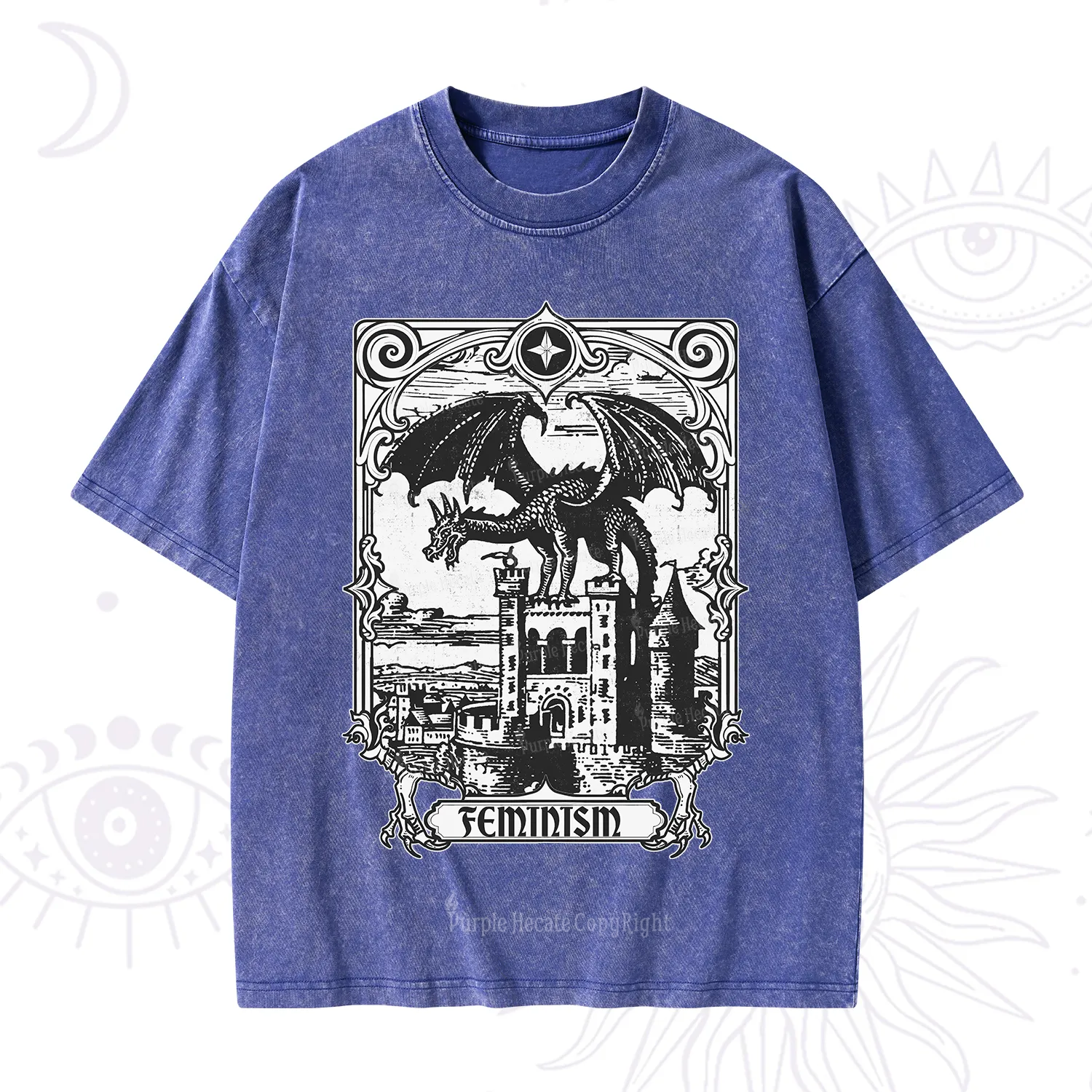 Purplehecate Medieval Feminist Dragon Washed T-Shirt