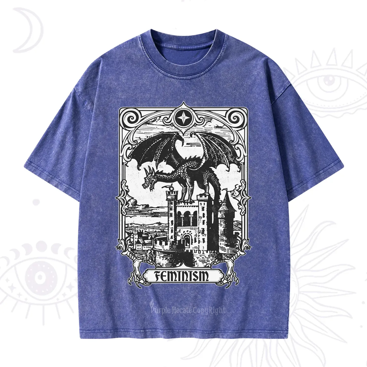 Purplehecate Medieval Feminist Dragon Washed T-Shirt