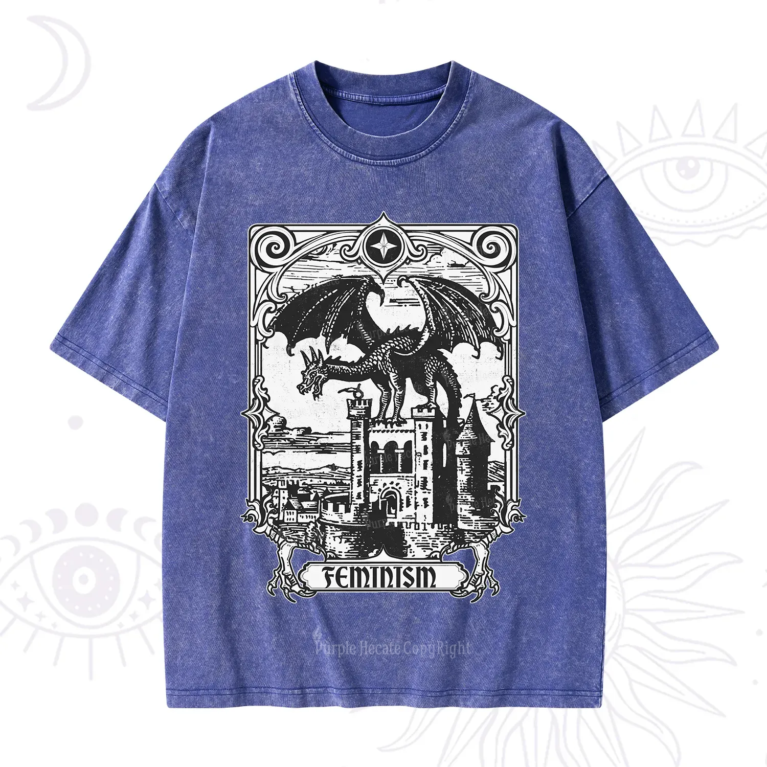 Purplehecate Medieval Feminist Dragon Washed T-Shirt