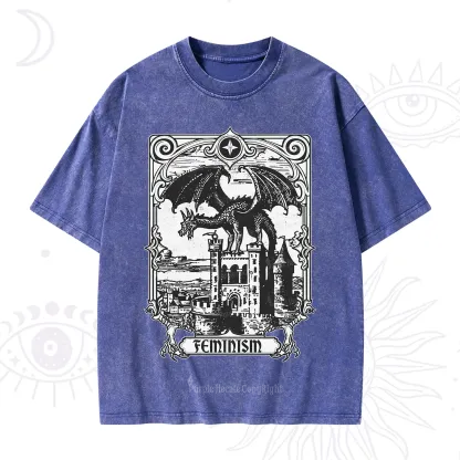Purplehecate Medieval Feminist Dragon Washed T-Shirt