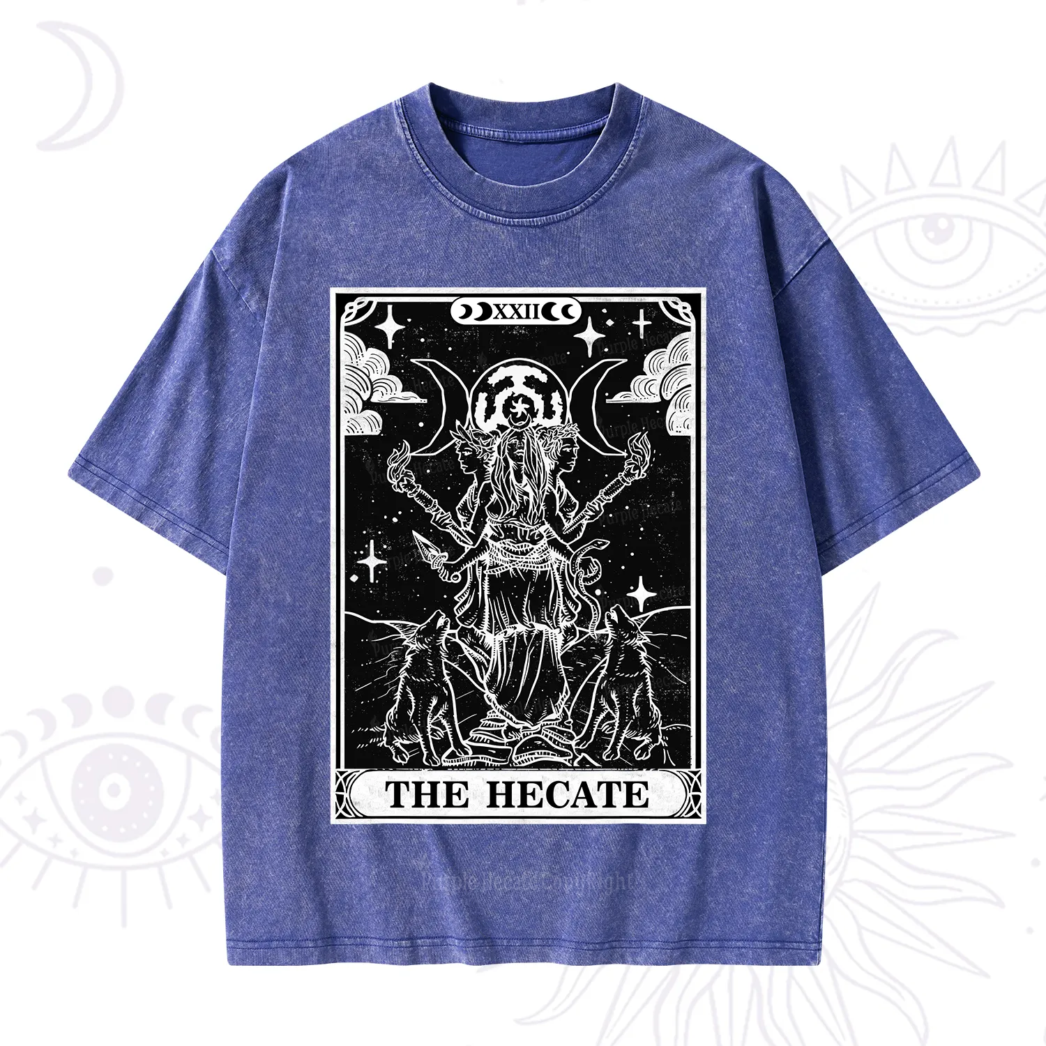 Purplehecate The Dark Moon Goddess Hecate Tarot Washed T-Shirt