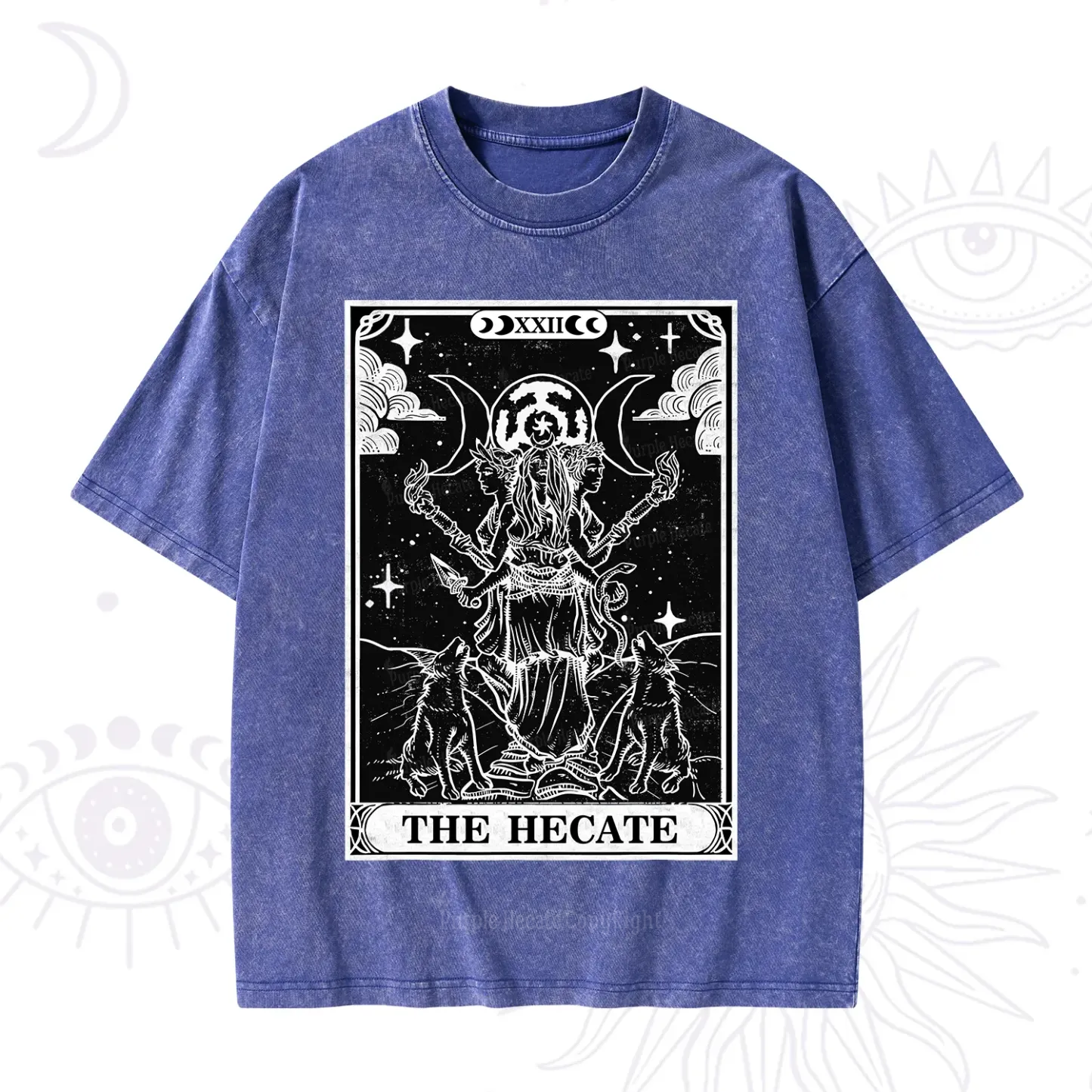 Purplehecate The Dark Moon Goddess Hecate Tarot Washed T-Shirt
