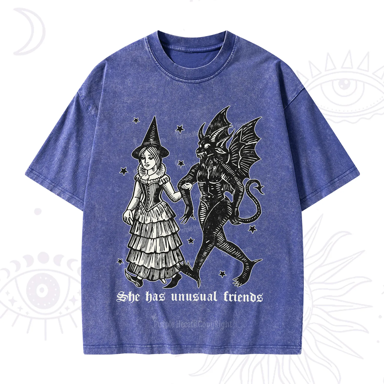 Purplehecate She Has Unusual Friends Washed T-Shirt