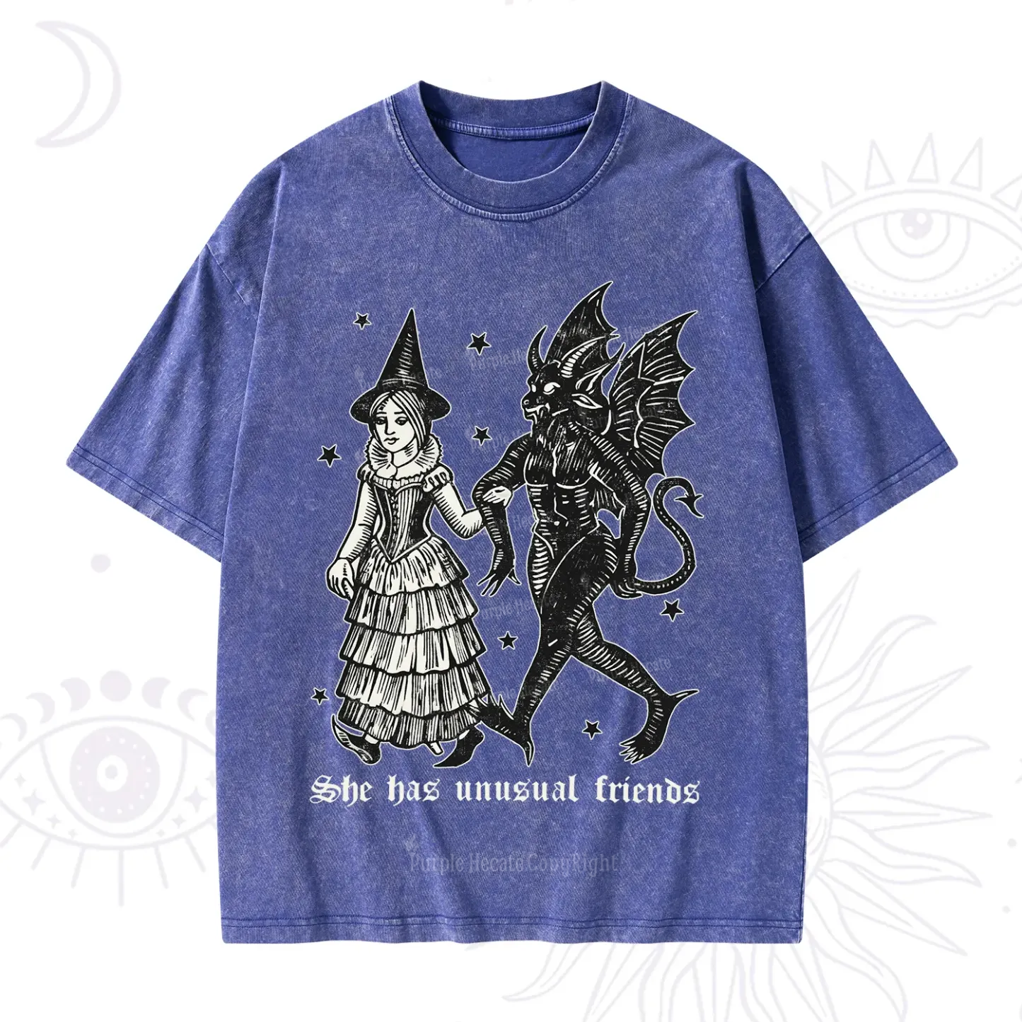 Purplehecate She Has Unusual Friends Washed T-Shirt