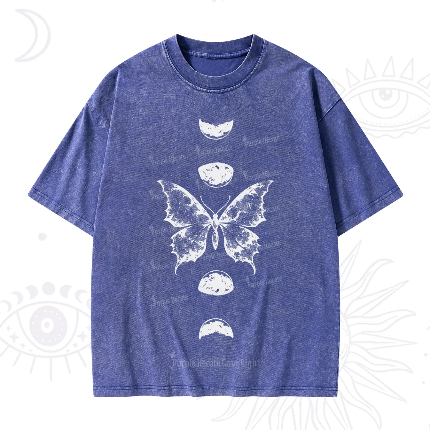 Purplehecate Lunar Butterfly Phases Washed T-Shirt