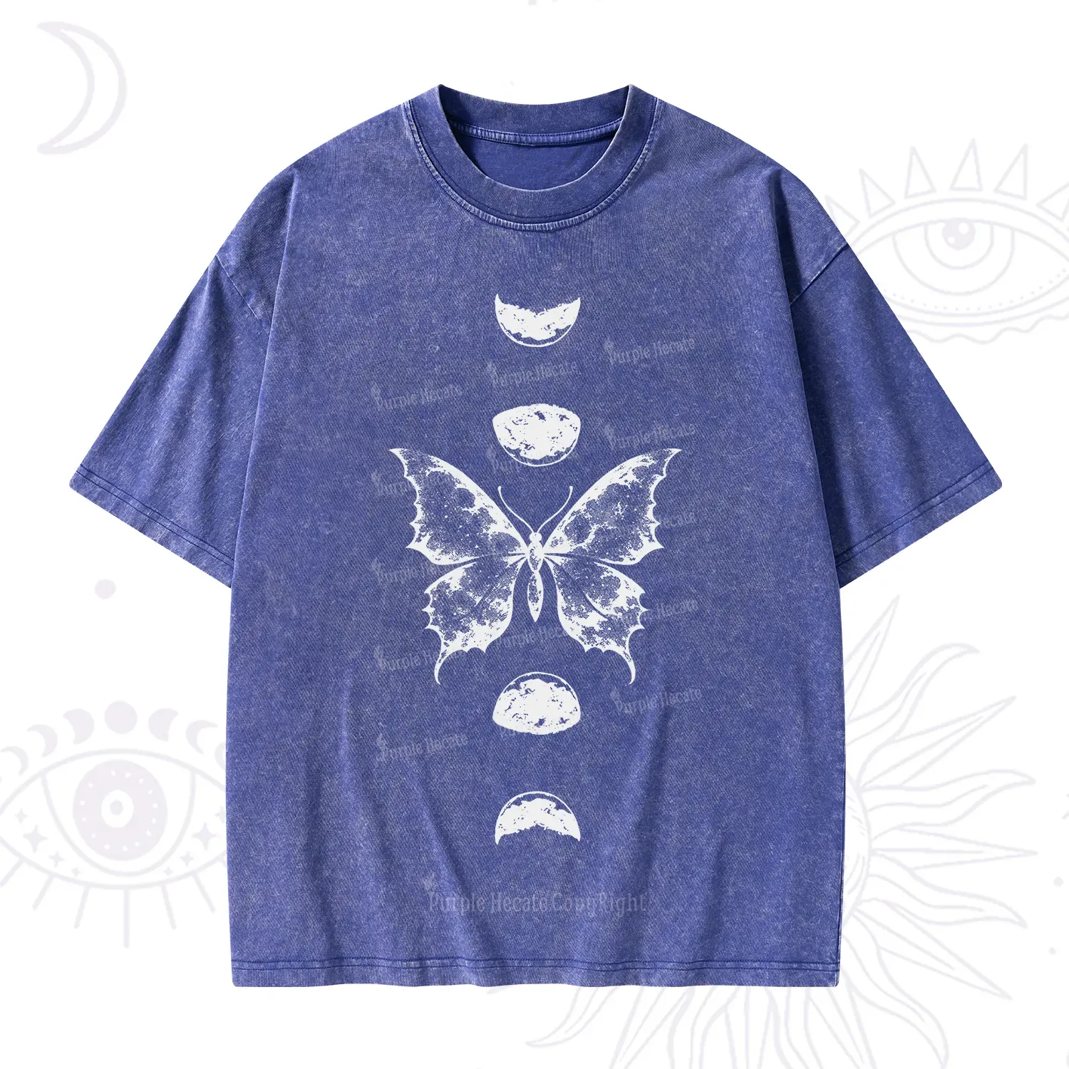 Purplehecate Lunar Butterfly Phases Washed T-Shirt