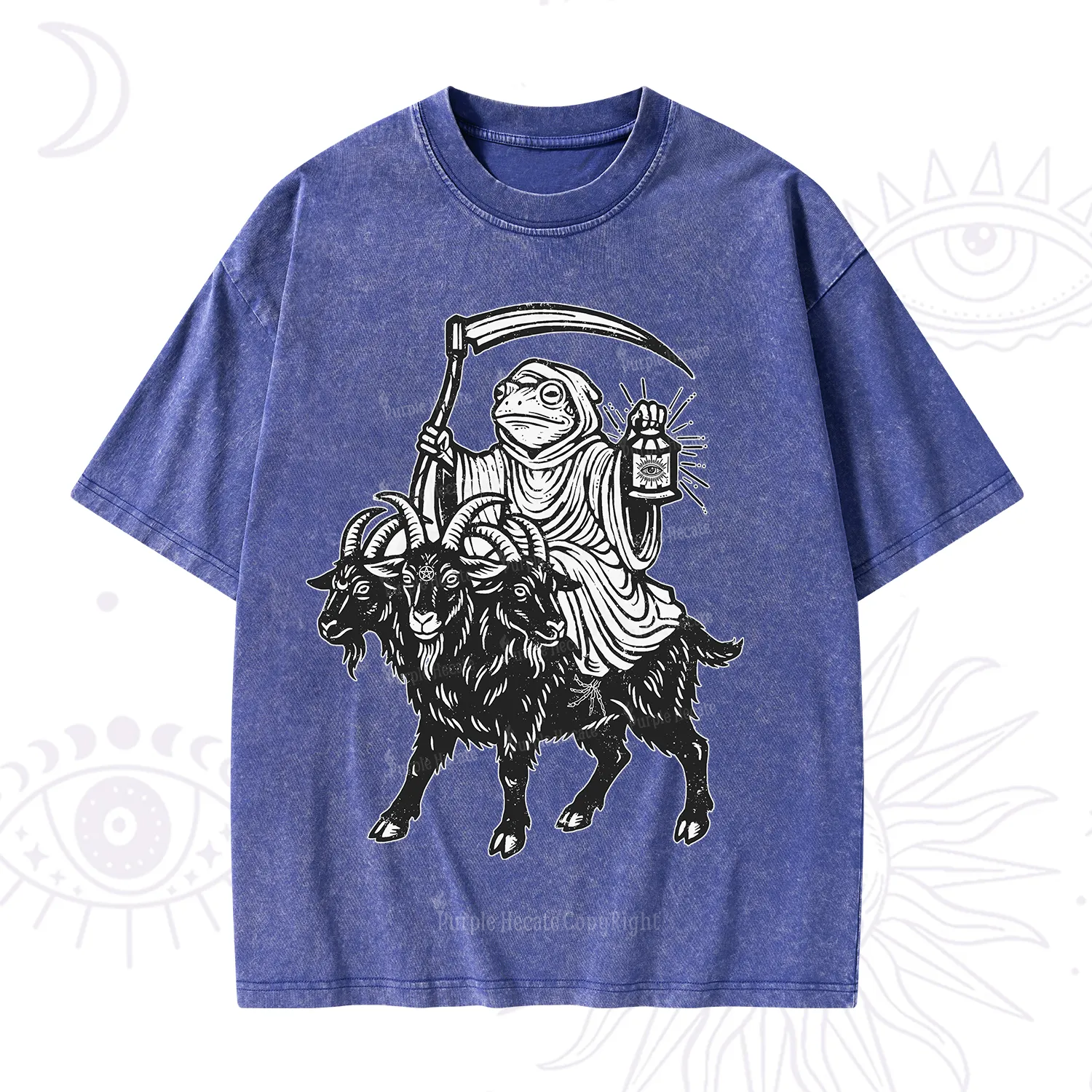 Purplehecate Death Frog Goat Rider Washed T-Shirt