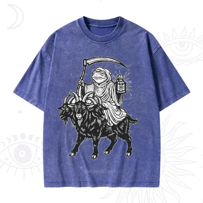 Purplehecate Death Frog Goat Rider Washed T-Shirt