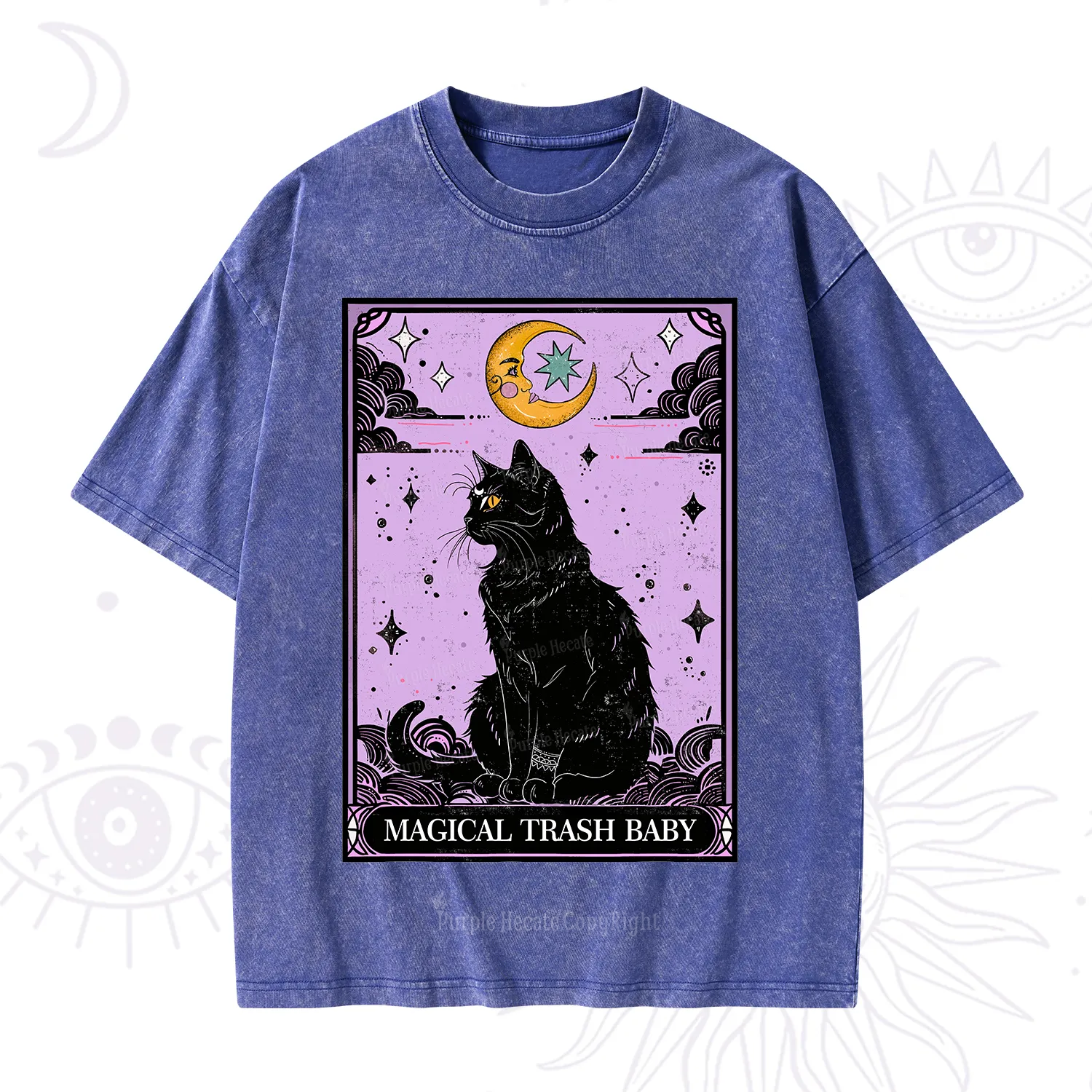 Purplehecate Magical Trash Baby Tarot Cat Washed T-Shirt