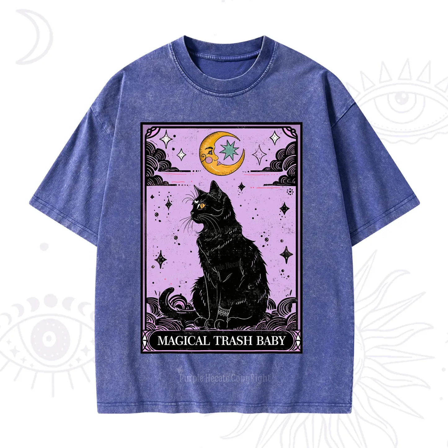 Purplehecate Magical Trash Baby Tarot Cat Washed T-Shirt